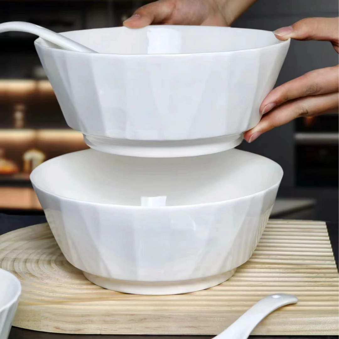 8英寸白莹玉汤碗 2只装【 加送1只纯白汤勺 】大碗简约家用菜碗