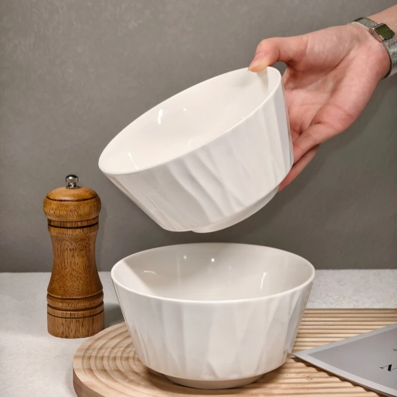 【4只装】6英寸白莹玉陶瓷琉璃面碗漂亮北欧简约风釉下彩安全健康瓷