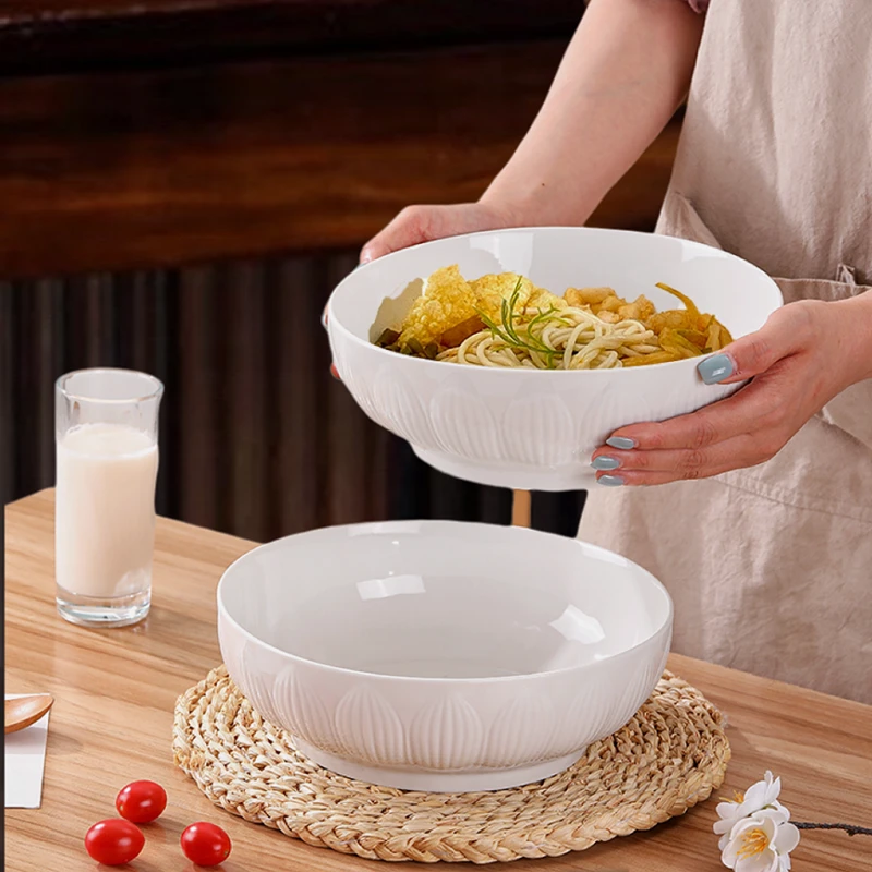 9英寸大号莲花汤碗健康陶瓷大容量汤碗家用创意简约大碗