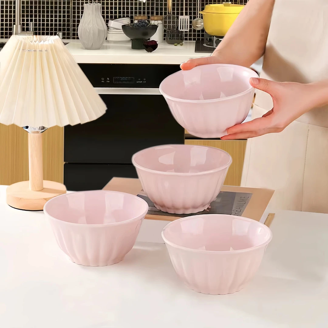 瓷县令雅枫粉5英寸碗餐具10只家用陶瓷饭碗面碗混合装耐高温情侣