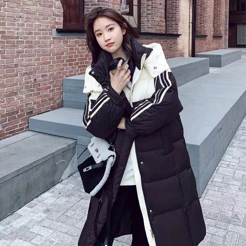 棉服女长款2024新款加厚宽松韩版棉衣撞色拼接时尚棉袄外套百搭潮