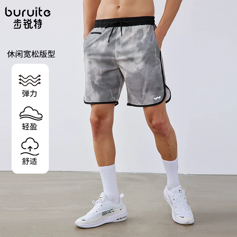 Buruite/步锐特男士休闲游泳运动短裤沙滩裤时尚印花五分裤男子