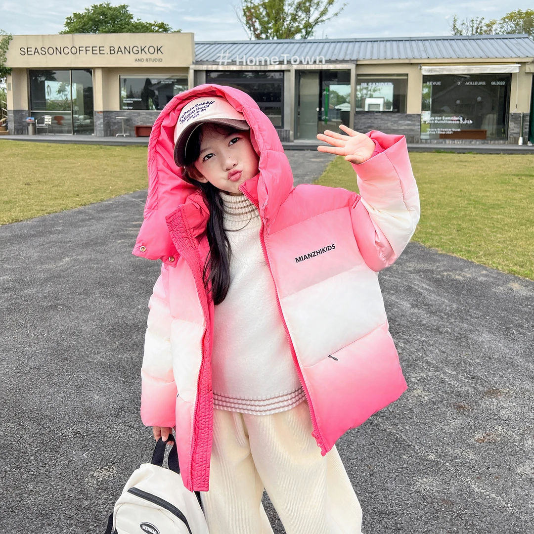 冬季渐变色洋气连帽免洗加厚炫彩保暖潮流韩版儿童羽绒服42