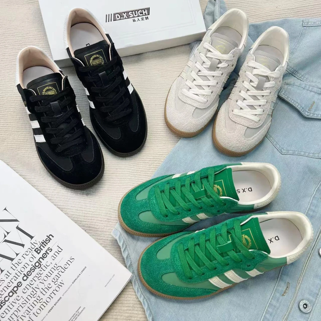 D.X24NEW新款草莓熊真皮冰丝莱卡德训鞋小众潮流时尚百搭女鞋平底