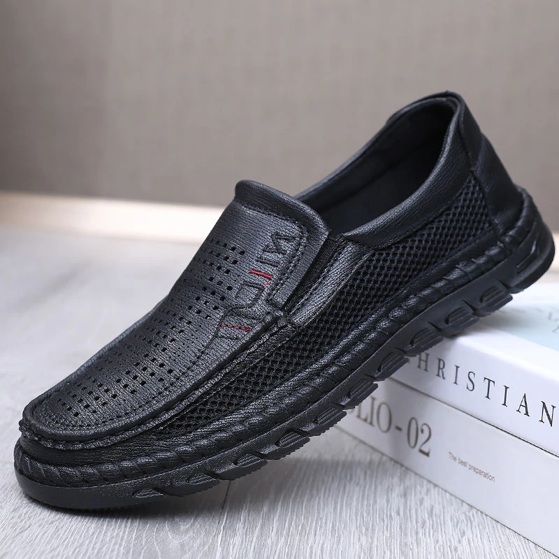 老北京布鞋男夏季透气镂空网眼爸爸凉鞋牛筋软底防滑中老年休闲鞋