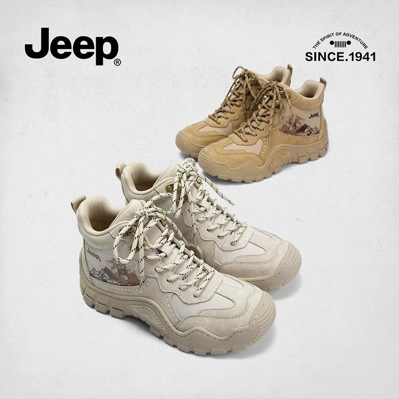 JEEP吉普高帮户外登山鞋女厚底2025沙漠鞋工装徒步马丁靴百搭时尚