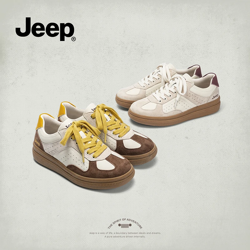 JEEP/吉普休闲厚底运动板鞋女百搭ins小众2025秋季系带平底德训鞋