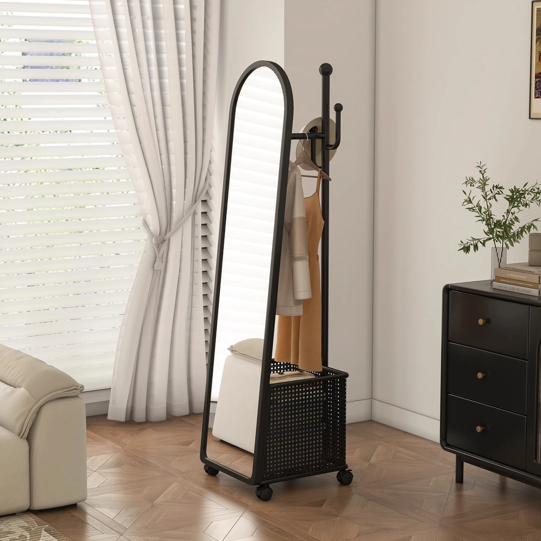 棠克全身镜挂衣架一体收纳落地试衣镜镜子可移动旋转穿衣镜衣帽架