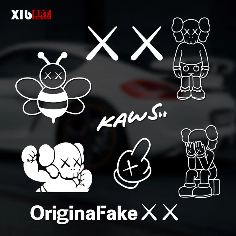 汽车贴纸kaws芝麻街潮牌XX眼汽车贴纸创意卡通电动车摩托车小牛雅