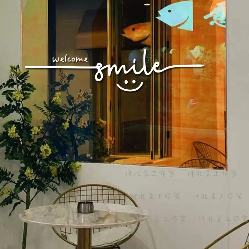 汽车贴纸smile笑脸玻璃门贴纸防撞腰线 可爱服装店咖啡店橱窗