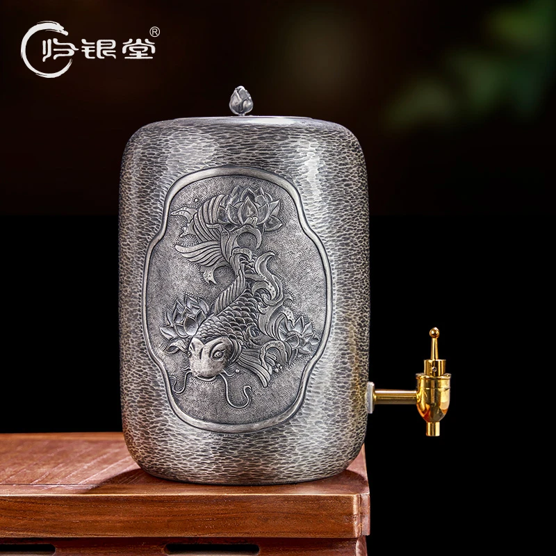归银堂足银999手工锦鲤水缸高档银器家用储水罐器具GS-ZYSG220401