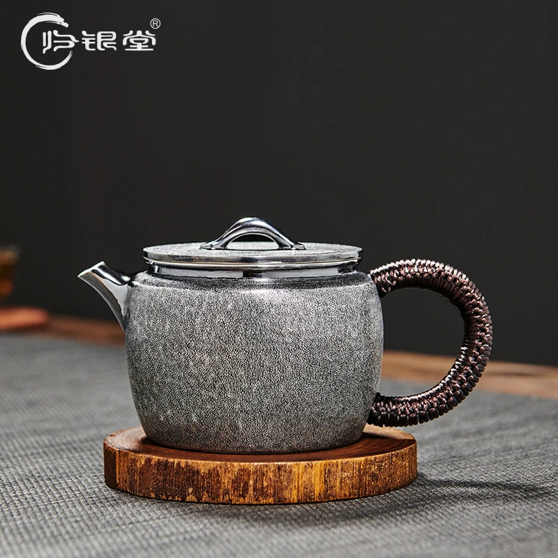 归银堂足银汉瓦泡茶壶大口茶壶中式家用银壶茶具GS-HPCH220501