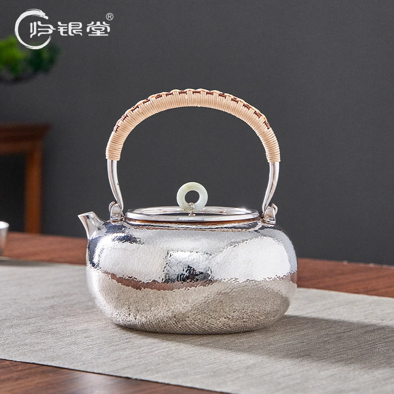 归银堂足银999大号玉环摘亮咖烧水壶提梁壶煮水壶茶具送人礼盒