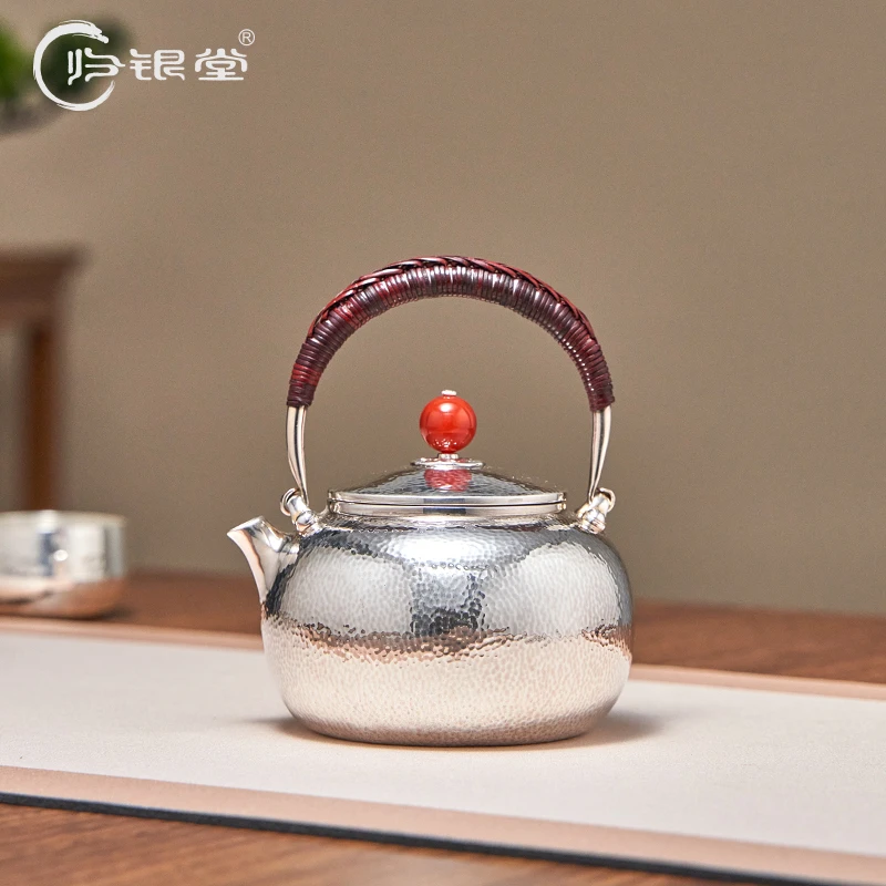 归银堂足银999复古手工小号（福宝）亮咖提梁壶家用提梁壶茶具