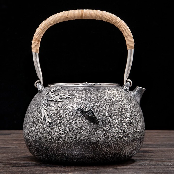 归银堂足银复古知足常乐烧水壶煮茶壶银壶提梁壶GS-TYCH201217