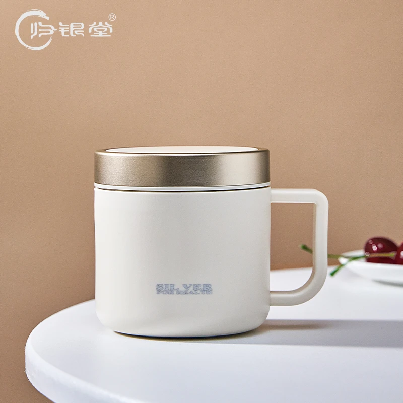 归银堂足银999内胆拾光把手杯办公杯便携带盖水杯GS-HBWB240501