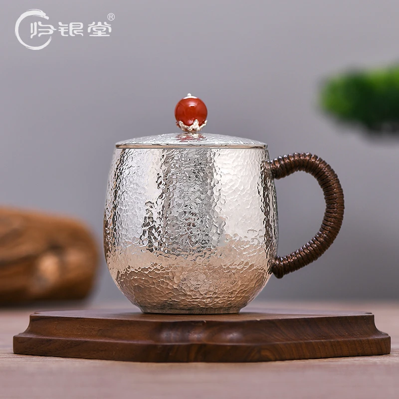 归银堂足银999锤纹素面茶缸杯银杯手工茶杯茶具GS-HCB190605