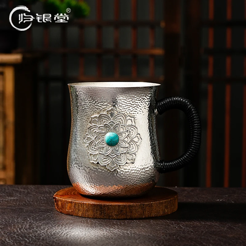 归银堂足银999花丝杯大容量马克杯手工茶杯茶具GS-HCGB231201