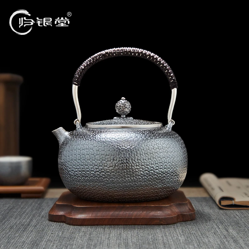 归银堂足银999平丸烧水壶提梁壶煮茶壶手工茶壶茶具GS-HSSH220602