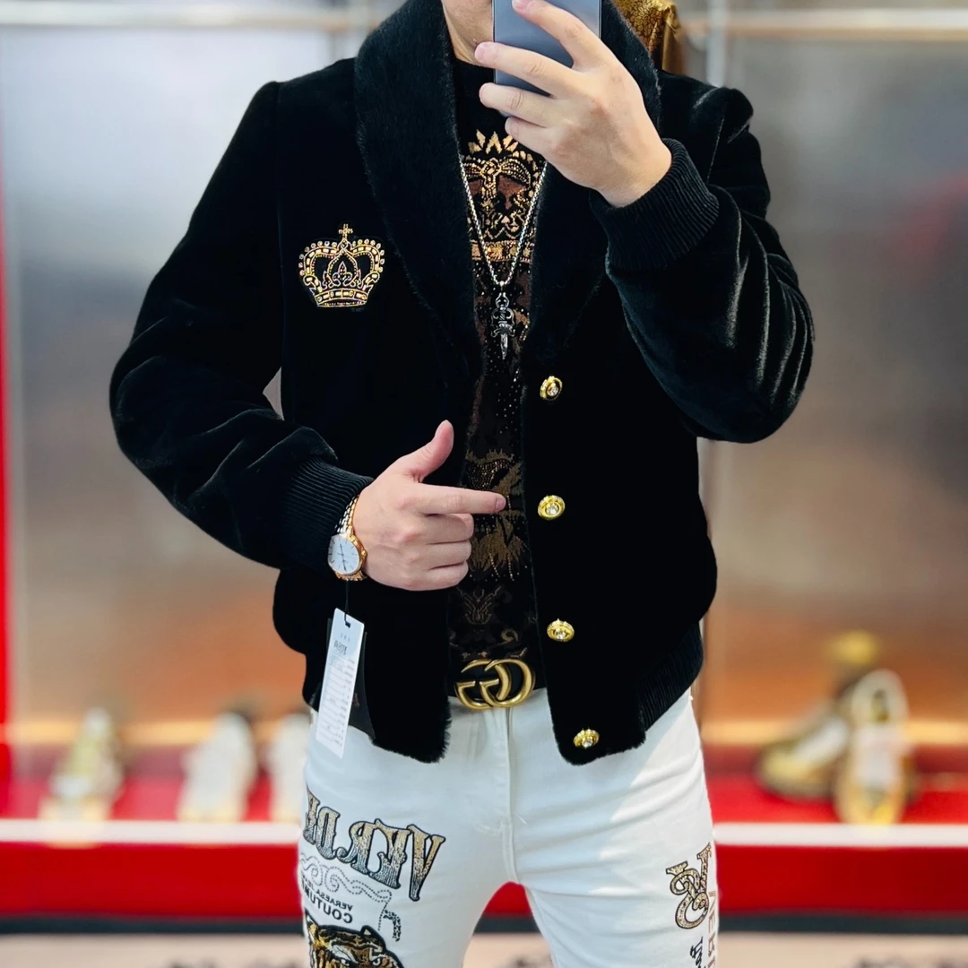 冬季新款高清刺绣雄鹰展翅时尚百搭雅痞绅士高品质毛外套夹克男