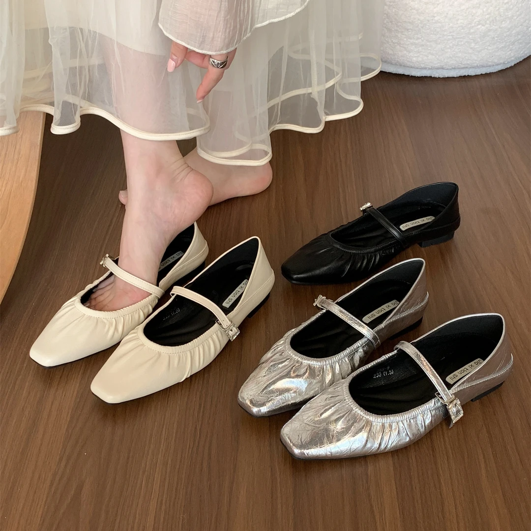 平底单鞋方头玛丽珍鞋2024春夏新款配裙子复古单鞋