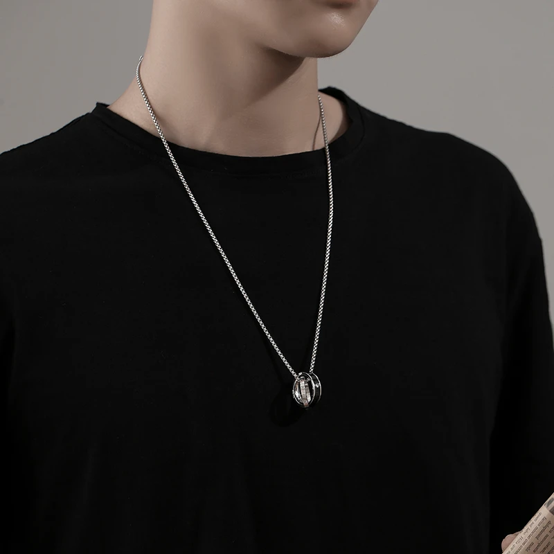 卡兰茵 不锈钢吊坠 永恒双环项链情侣小众设计个性简约潮男生配饰