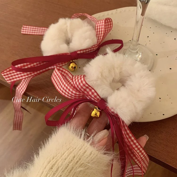 圣诞甜美叮叮毛发圈甜妹必备少女氛围铃铛蝴蝶结新年头饰发绳发饰