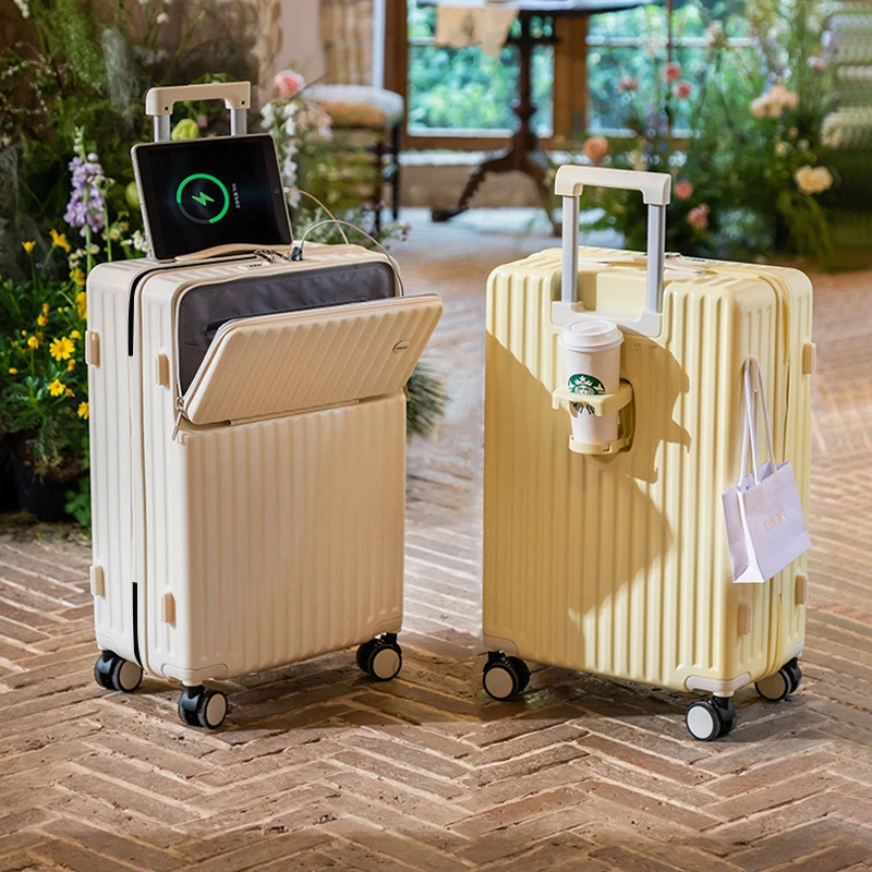 新款多功能便捷行李箱前开盖拉杆箱结实耐用密码旅行箱可坐24寸PC