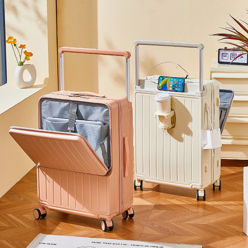 时尚女式双层防爆拉链行李箱学生旅行结实耐用高颜值前开式大容量