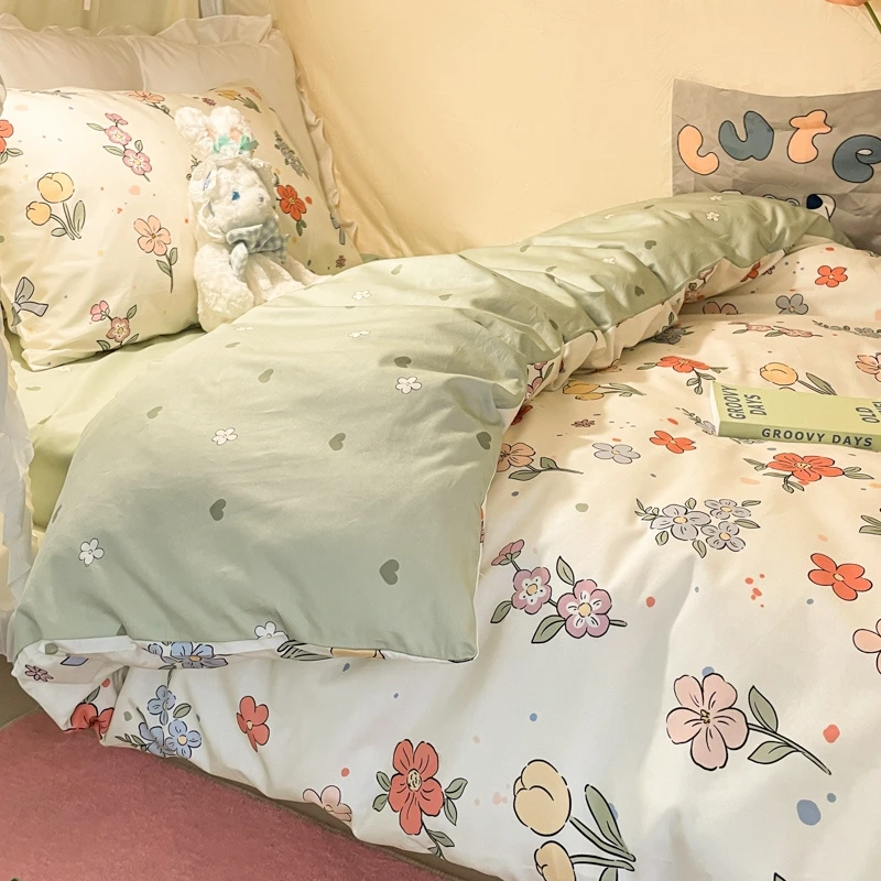 新款全棉印花可爱公主风单人学生床单床笠学生宿舍小清新棉被罩套