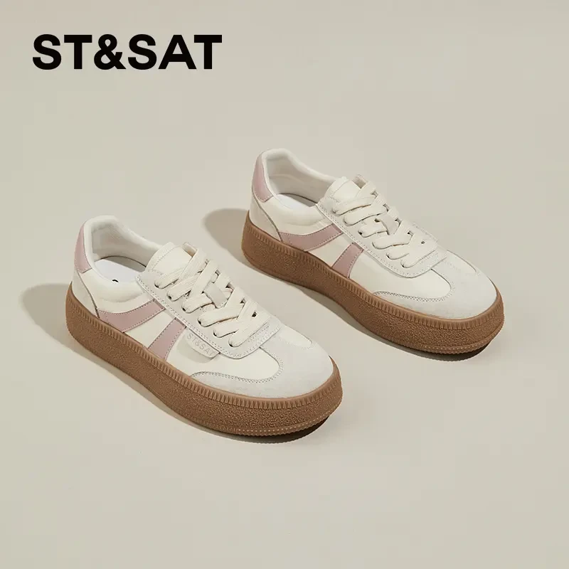 星期六复古厚底德训鞋女2024夏季新款时尚撞色百搭松糕底休闲板鞋