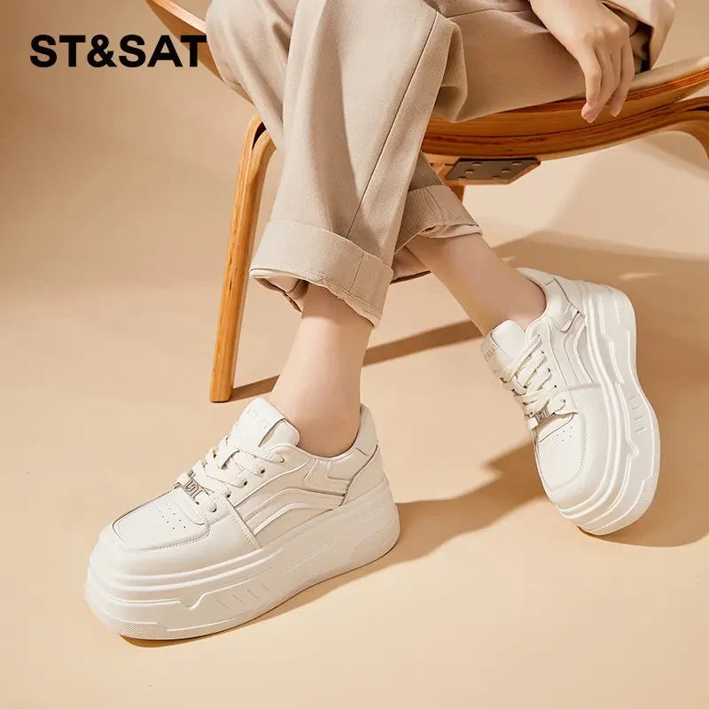 星期六女鞋真皮爆款小白鞋女2024年夏季新款厚底松糕网红运动板鞋