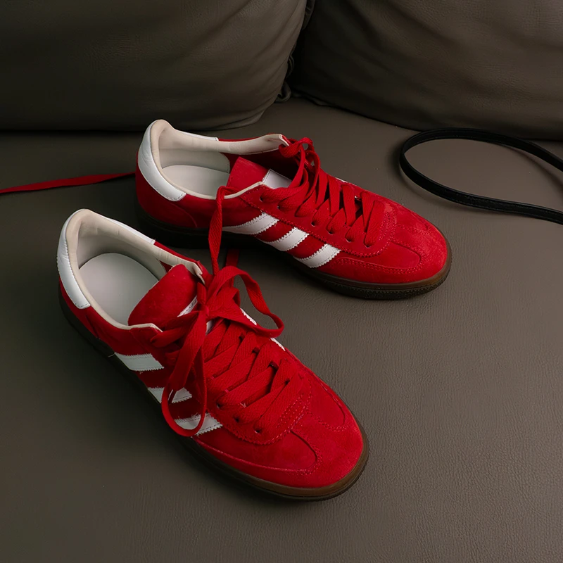 德训马吉拉黑色女士真皮板鞋女休闲运动鞋头层牛皮平底鞋三条白杠