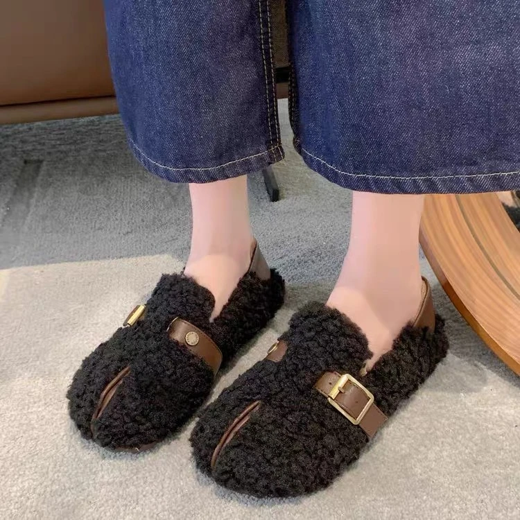 赵思璐同款复古软底2023冬季新款加绒保暖棉鞋平底毛毛鞋女 1221