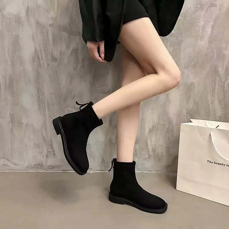 短筒瘦瘦靴秋冬新款厚底弹力短靴单靴粗跟小个子马丁靴  76579-61