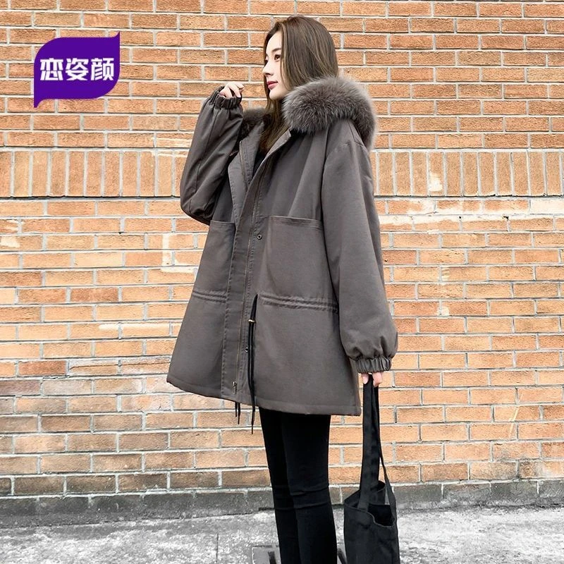 派克服女冬季2023棉服新款外套加绒加厚女装洋气棉衣棉袄毛领百搭