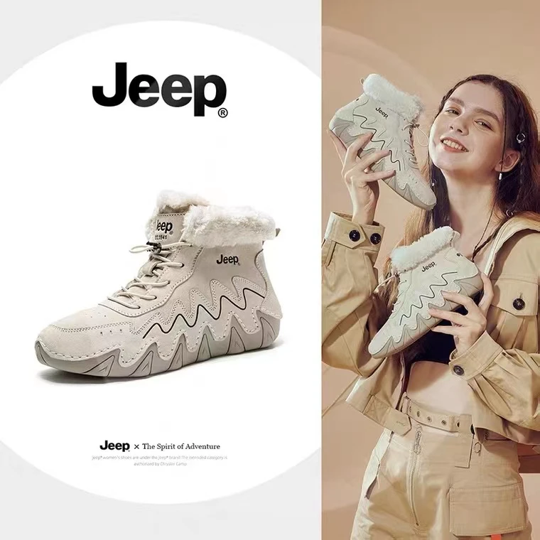 Jeep/吉普厚底冬季雪地靴女鞋加绒保暖加厚高帮棉鞋时尚休闲女鞋D