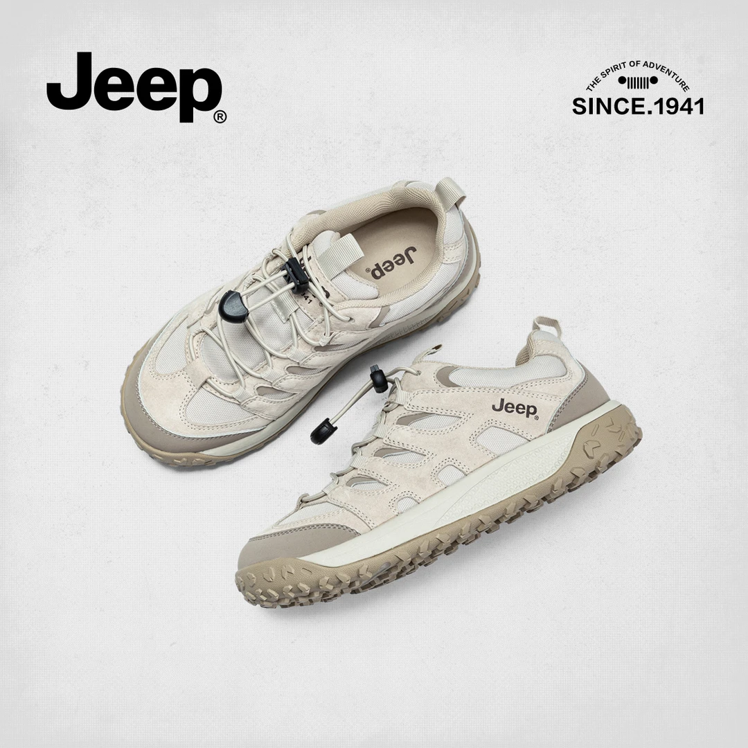 jeep运动鞋女夏季跑步鞋厚底休闲女鞋白灰色户外徒步复古德训鞋H