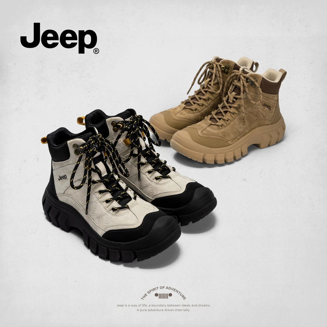 jeep厚底加绒增高马丁靴新款户外徒步短靴雪地靴英伦风靴子工装靴