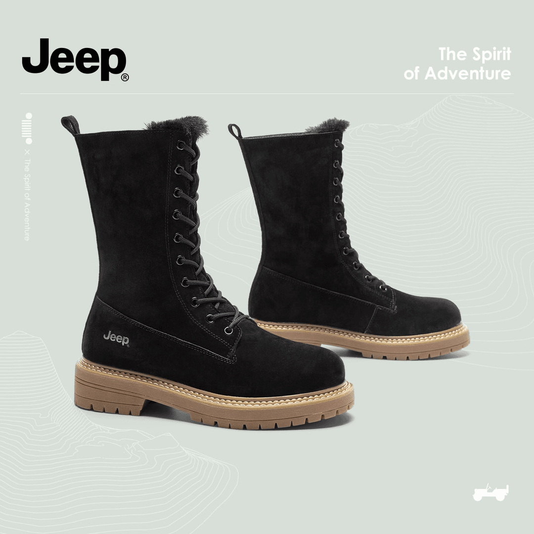 Jeep/吉普雪地靴女加绒保暖2023冬皮毛一体棉靴冬季加厚马丁靴女