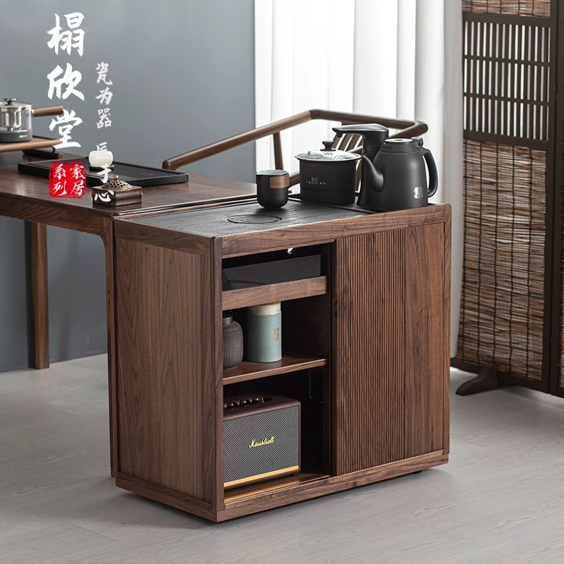 【北美黑胡桃】可移动泡茶台家用烧水一体办公室茶水柜茶桌边柜实木