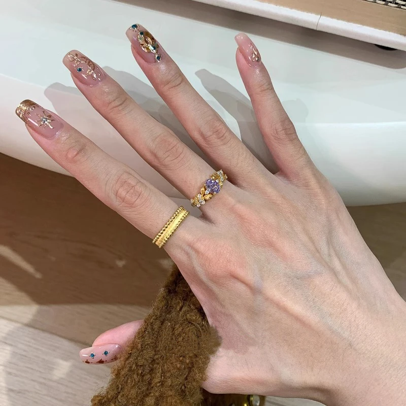 钛钢戒指 不掉色超贵气紫荆花戒指女vintage中古食指戒高级感指环