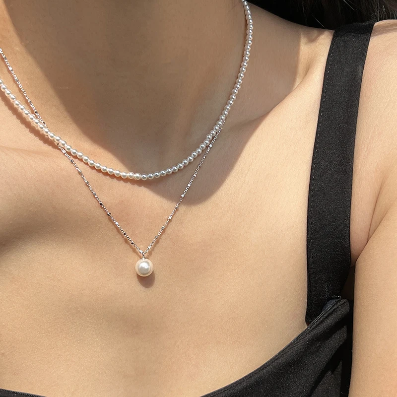 铜合金吊坠 简约仿珍珠项链女小众轻奢高级感锁骨链早春叠戴颈链