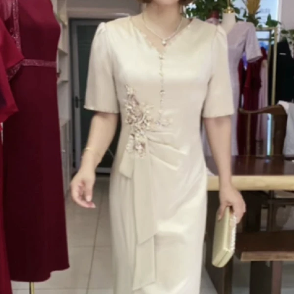 高端气质婚礼妈妈装2023秋款醋酸喜婆婆婚宴装10020