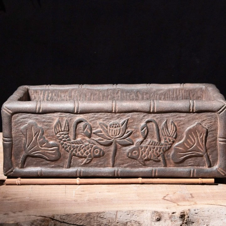 中国风禅意仿青石花盆子造景老旧物件盆景专用盆仿青石摆件养鱼盆