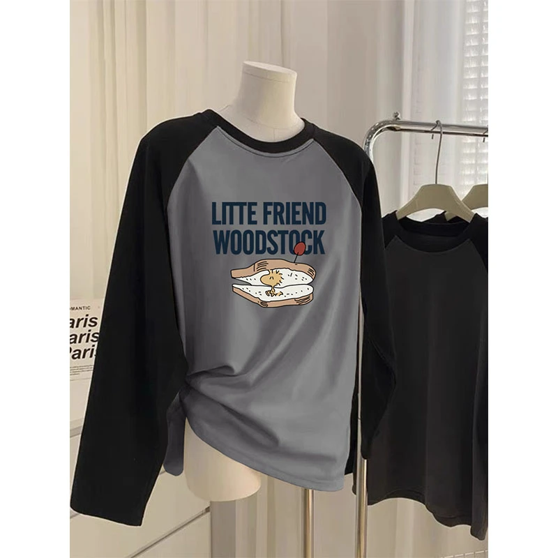 德绒磨毛插肩袖圆领长袖t恤女2024秋冬季时尚百搭加厚打底衫上衣