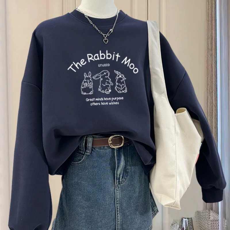 小众设计感网红炒货圆领卫衣女春秋冬季宽松休闲洋气加绒加厚上衣