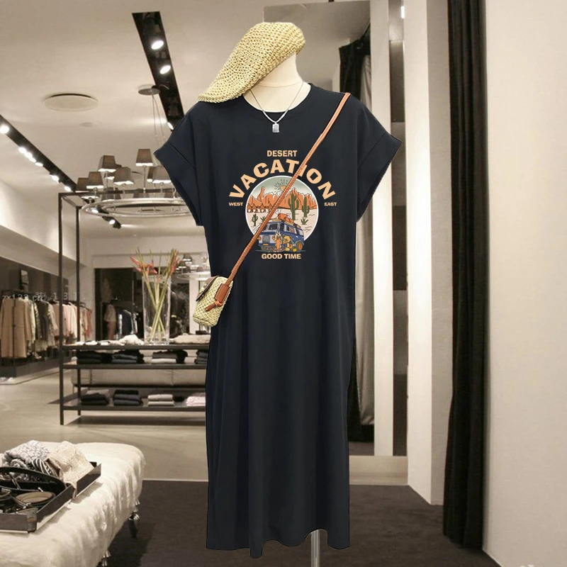 2023新款短袖t恤裙女装宽松大码外出洋气上档次小飞袖连衣裙夏季
