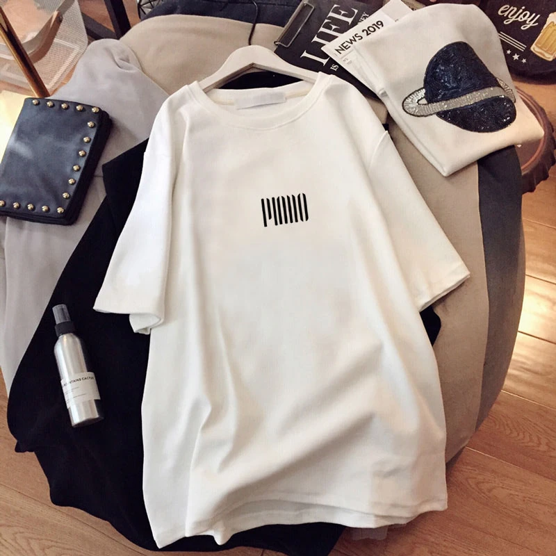 磨毛圆领短袖t恤女中长款2024秋冬季新款宽松加厚款上衣打底衫潮