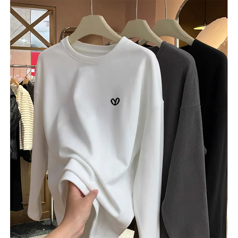 2025新款德绒长袖t恤女中长款胖mm配鲨鱼裤上衣大码打底衫秋冬季